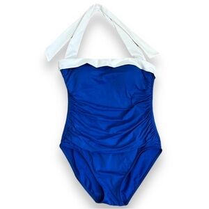 Lauren Ralph Lauren One Piece Swimsuit Bandeau Blue Sapphire and White Size 6